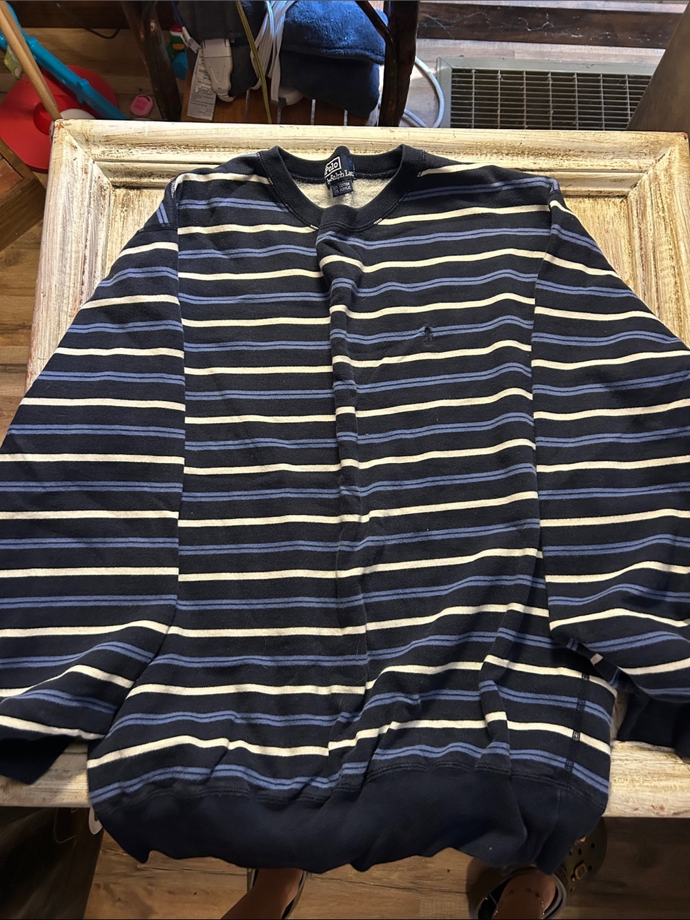 Polo by Ralph Lauren Navy, White & Light Blue Striped Crewneck Sweater